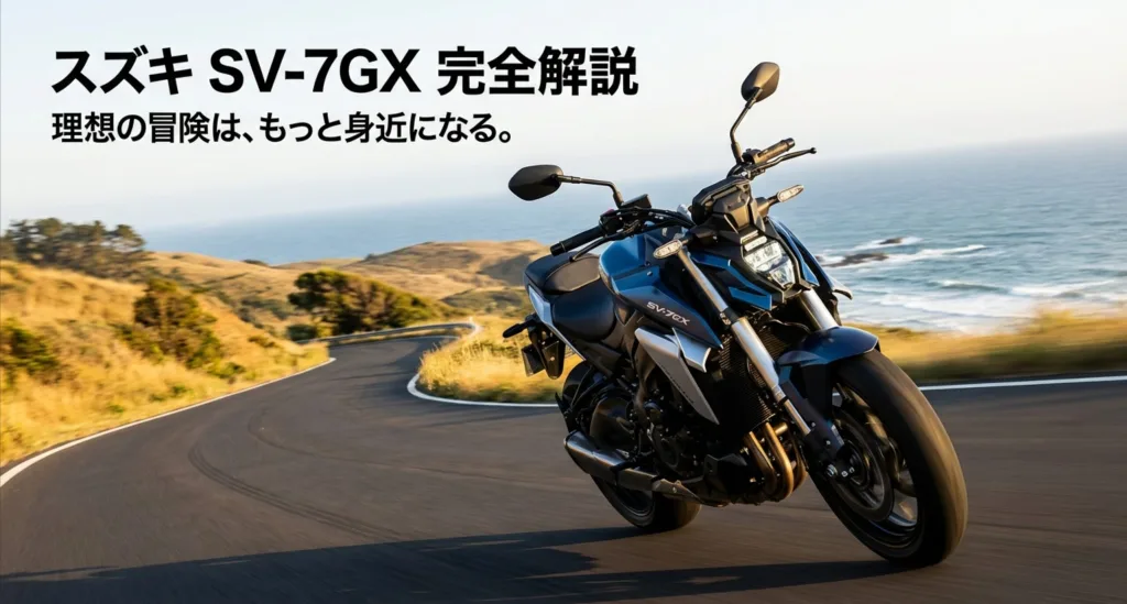 スズキの新型クロスオーバーモデル、SV-7GXの完全解説とタイトルが書かれたスライドの表紙画像。