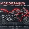 ホンダCBR250RRのスタイリッシュな外観とスロットルバイワイヤなどの主要スペックを示すイメージ画像